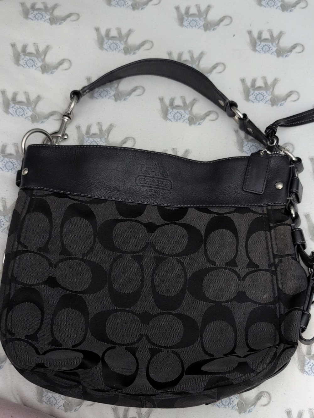 Vintage Coach Black Signature Monogram Shoulder Hobo